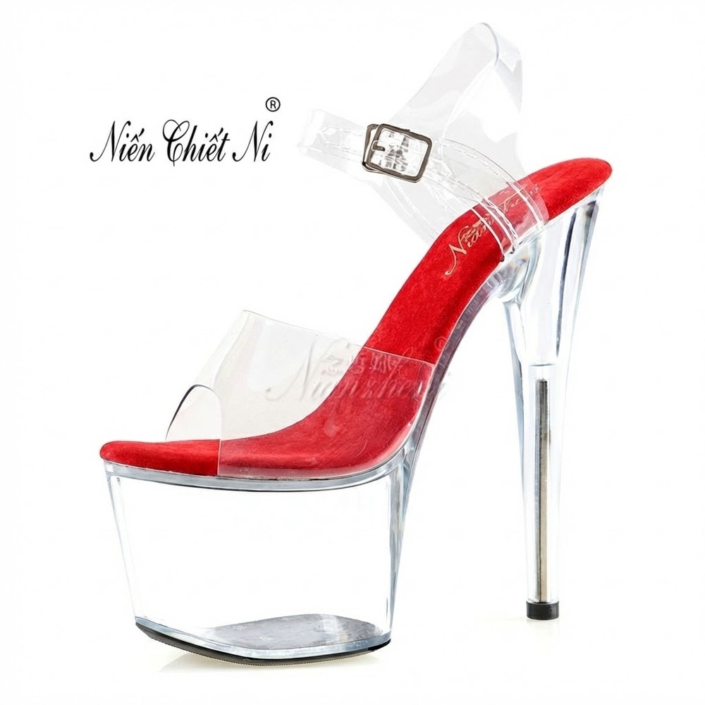 Giày Sandal Cao Gót Nữ Quai Trong Suốt Gót Nhọn Gót Cao 17cm Màu Đen, Hồng, Xanh Dương, Đỏ... chi tiết 15