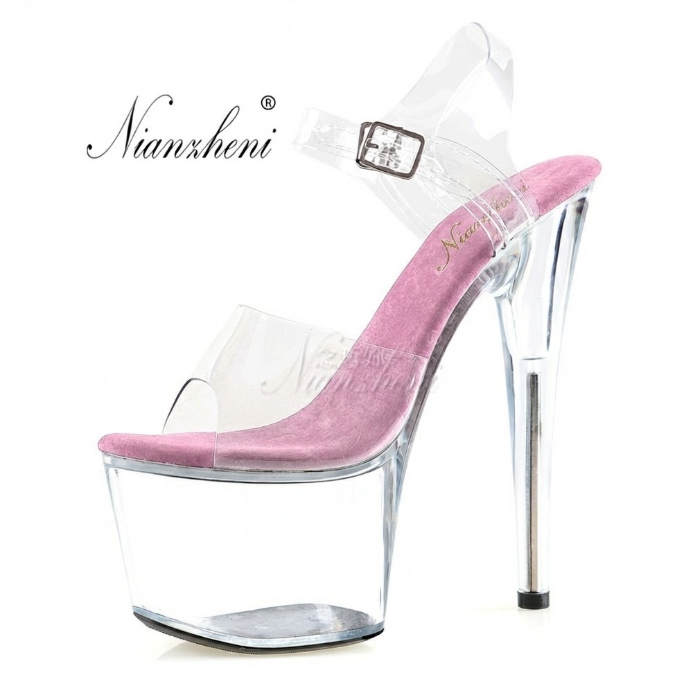 Giày Sandal Cao Gót Nữ Quai Trong Suốt Gót Nhọn Gót Cao 17cm Màu Đen, Hồng, Xanh Dương, Đỏ... chi tiết 17