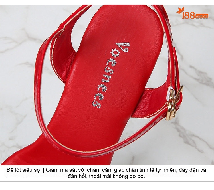 Giày Sandal Cao Gót Nữ Quai Trong Suốt Đính Đá Gót Cao 11cm Màu Đen, Bạc, Đỏ, Trắng... chi tiết 4