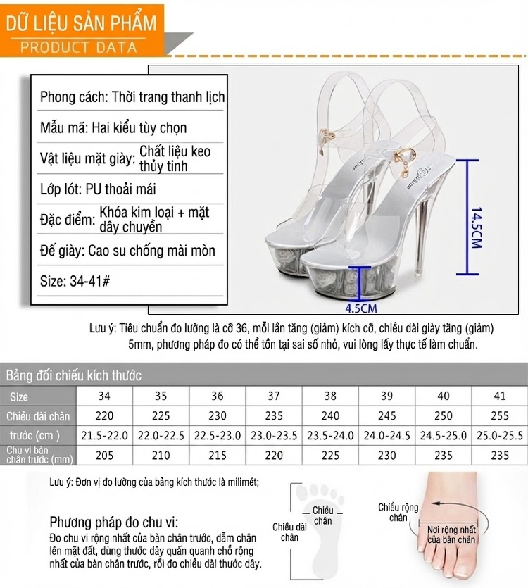 Giày Sandal Cao Gót Nữ Quai Trong Suốt Đế Hoa Gót Cao 10cm - 12cm Màu Đỏ, Vàng, Hồng, Trắng... chi tiết 2