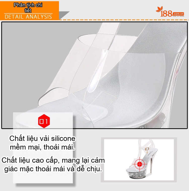 Giày Sandal Cao Gót Nữ Quai Trong Suốt Đế Hoa Gót Cao 10cm - 12cm Màu Đỏ, Vàng, Hồng, Trắng... chi tiết 21