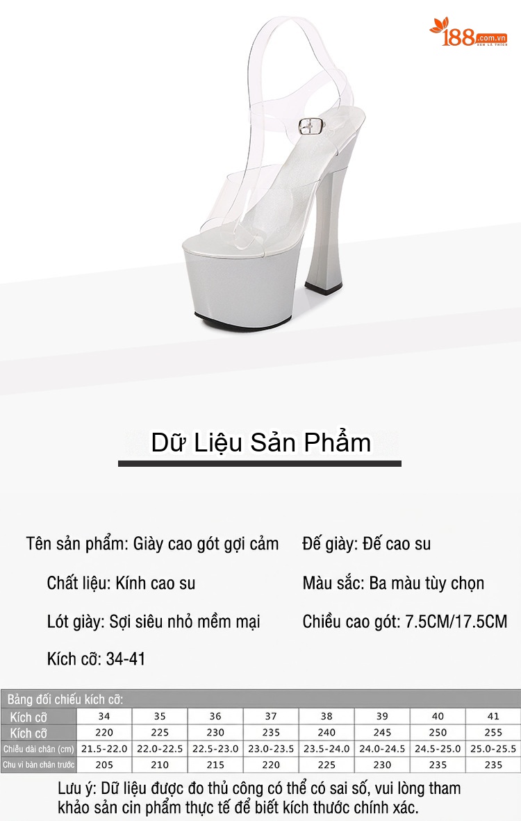 Giày Sandal Cao Gót Nữ Quai Trong Suốt Đế Cao Gót Vô Cực Gót Cao 11cm - 12cm Màu Đen, Đỏ, Bạc, Hồng... chi tiết 2