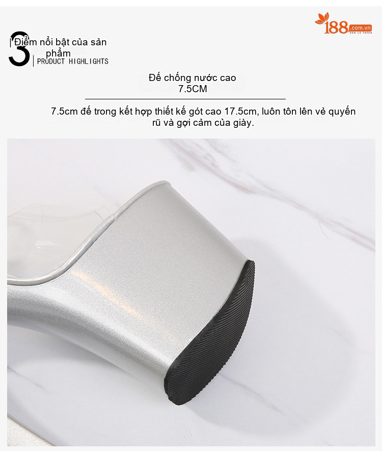 Giày Sandal Cao Gót Nữ Quai Trong Suốt Đế Cao Gót Vô Cực Gót Cao 11cm - 12cm Màu Đen, Đỏ, Bạc, Hồng... chi tiết 7