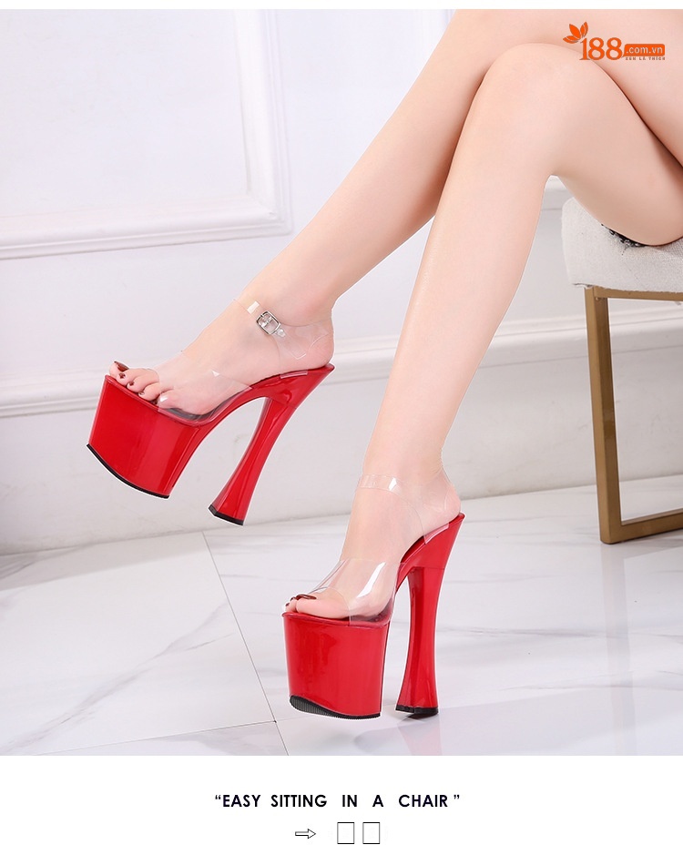 Giày Sandal Cao Gót Nữ Quai Trong Suốt Đế Cao Gót Vô Cực Gót Cao 11cm - 12cm Màu Đen, Đỏ, Bạc, Hồng... chi tiết 32