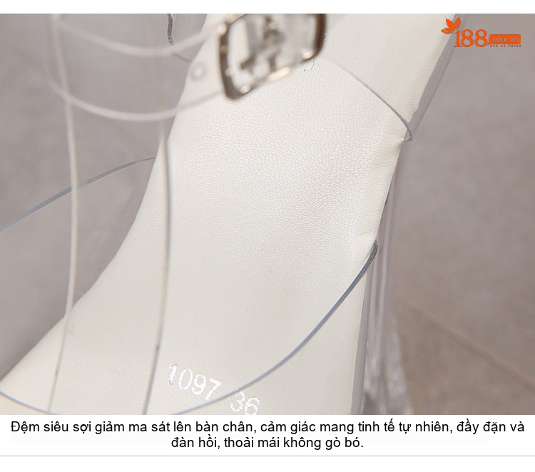 Giày Sandal Cao Gót Nữ Quai Trong Suốt Gót Vuông Gót Cao 8cm - 9cm chi tiết 4
