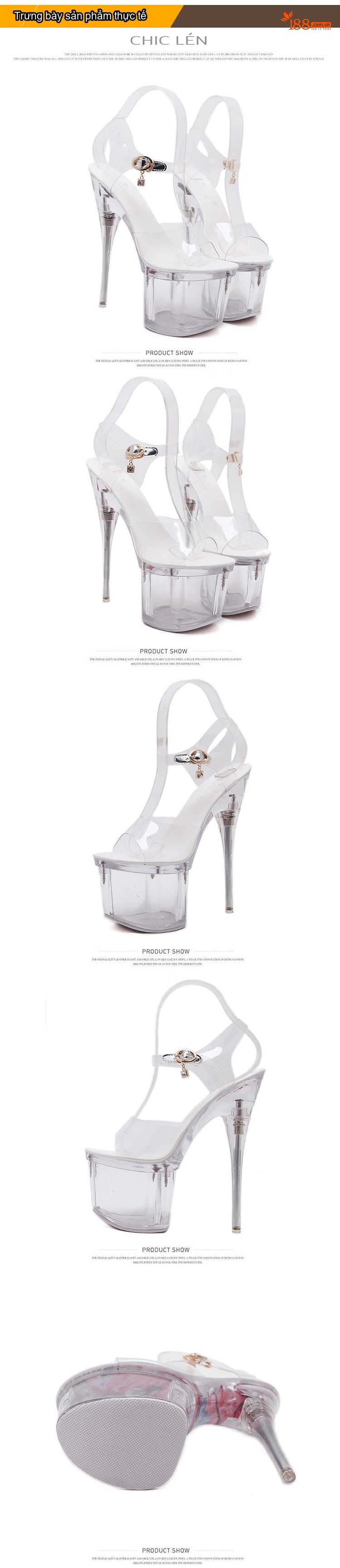 Giày Sandal Cao Gót Nữ Đế Phát Sáng Quai Trong Suốt Gót Nhọn Gót Cao 10cm - 12cm Màu Trắng Trong Suốt chi tiết 4