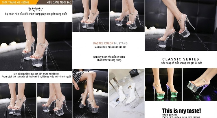 Giày Sandal Cao Gót Nữ Đế Phát Sáng Quai Trong Suốt Gót Nhọn Gót Cao 10cm - 12cm Màu Trắng Trong Suốt chi tiết 2