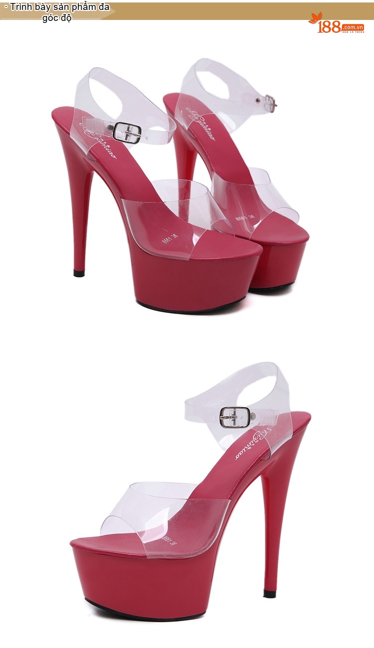 Giày Sandal Cao Gót Nữ Quai Trong Suốt Gót Nhọn Đế Xuồng Gót Cao 15cm Màu Đen, Trắng, Đỏ, Hồng... chi tiết 31