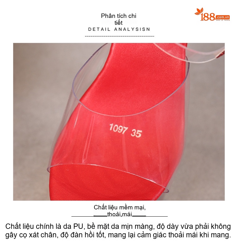 Giày Sandal Cao Gót Nữ Quai Trong Suốt Đế Xuồng Hoa Hồng Gót Cao 10cm - 12cm Màu Đỏ, Hồng, Vàng, Tím... chi tiết 3