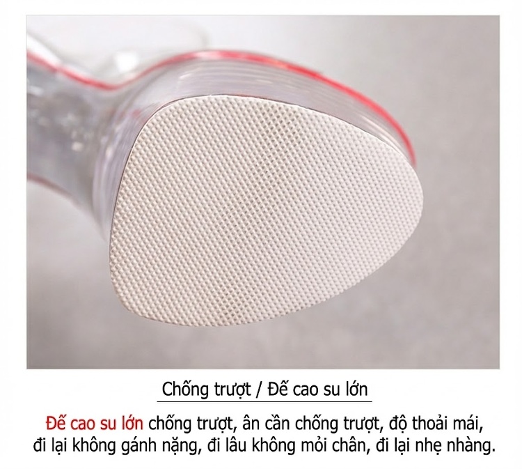 Giày Sandal Cao Gót Nữ Quai Trong Suốt Đế Xuồng Hoa Hồng Gót Cao 10cm - 12cm Màu Đỏ, Hồng, Vàng, Tím... chi tiết 4