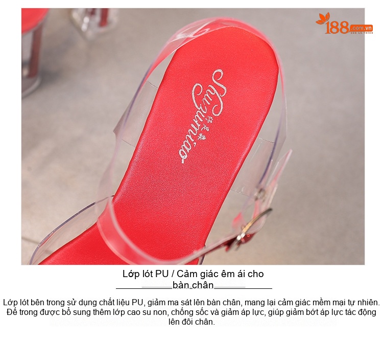 Giày Sandal Cao Gót Nữ Quai Trong Suốt Đế Xuồng Hoa Hồng Gót Cao 10cm - 12cm Màu Đỏ, Hồng, Vàng, Tím... chi tiết 5