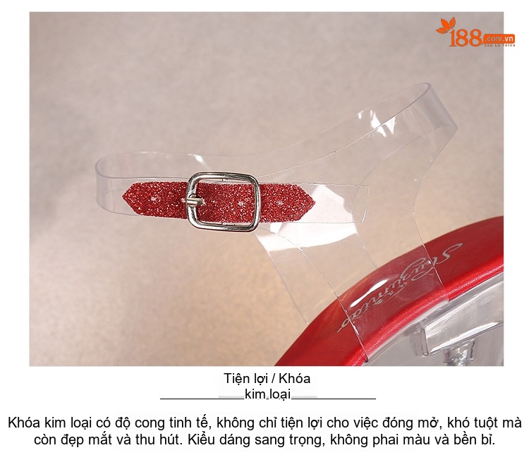 Giày Sandal Cao Gót Nữ Quai Trong Suốt Đế Xuồng Hoa Hồng Gót Cao 10cm - 12cm Màu Đỏ, Hồng, Vàng, Tím... chi tiết 7
