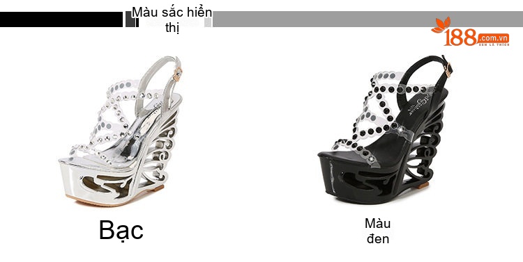 Giày Sandal Cao Gót Nữ Quai Trong Suốt Đính Đá Gót Cao 15cm Màu Bạc, Đen chi tiết 2