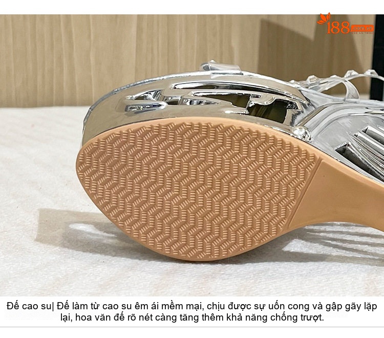 Giày Sandal Cao Gót Nữ Quai Trong Suốt Đính Đá Gót Cao 15cm Màu Bạc, Đen chi tiết 6