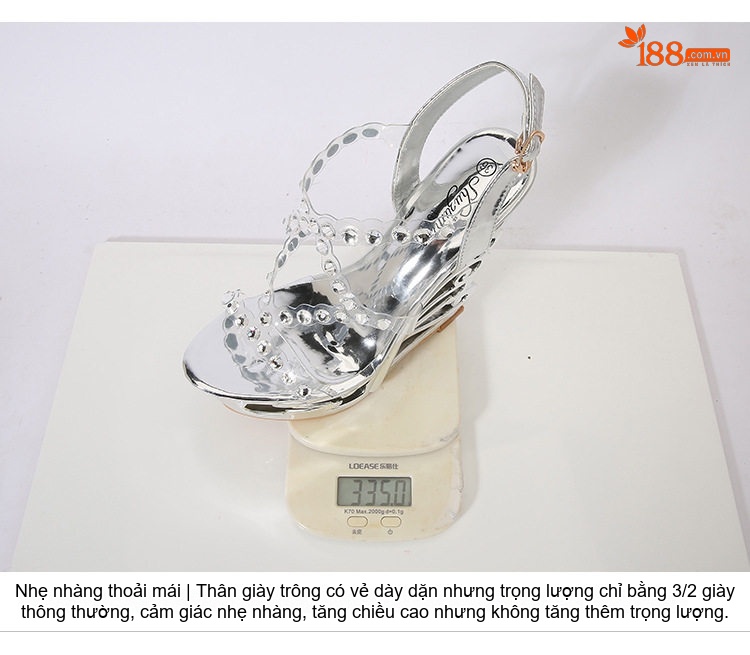 Giày Sandal Cao Gót Nữ Quai Trong Suốt Đính Đá Gót Cao 15cm Màu Bạc, Đen chi tiết 7