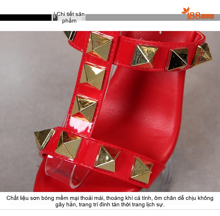 Giày Sandal Cao Gót Nữ Quai Trong Suốt Đính Đinh Gót Cao 13cm Màu Trắng, Đen, Đỏ, Vàng... chi tiết 13