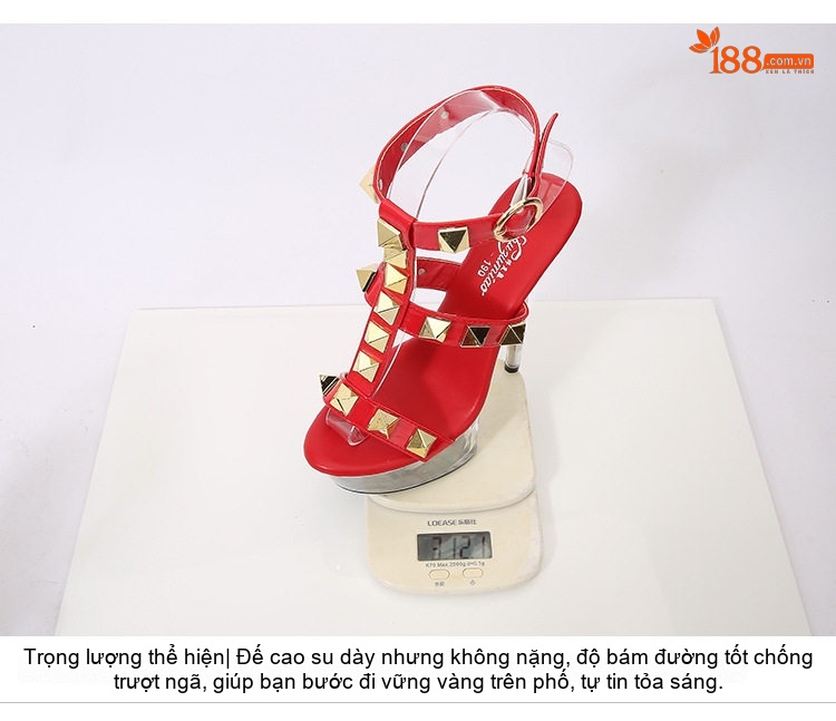 Giày Sandal Cao Gót Nữ Quai Trong Suốt Đính Đinh Gót Cao 13cm Màu Trắng, Đen, Đỏ, Vàng... chi tiết 17