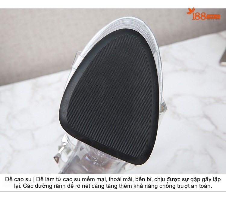 Giày Sandal Cao Gót Nữ Quai Trong Suốt Đính Đinh Gót Nhọn Gót Cao 15cm Màu Đen, Vàng, Bạc chi tiết 6