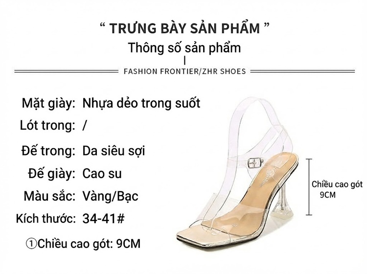 Giày Sandal Cao Gót Nữ Quai Trong Suốt Gót Cao 8cm Màu Trong Suốt chi tiết 2
