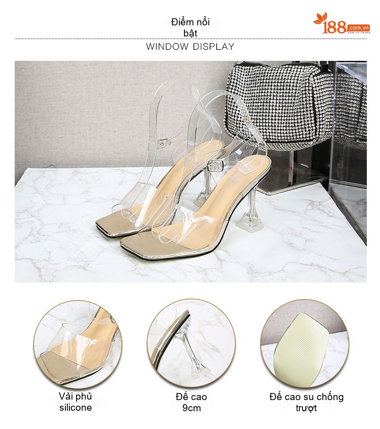 Giày Sandal Cao Gót Nữ Quai Trong Suốt Gót Cao 8cm Màu Trong Suốt chi tiết 5