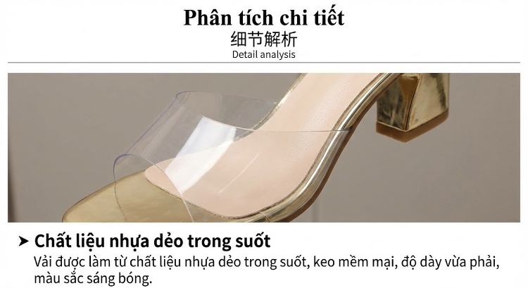 Giày Sandal Cao Gót Nữ Quai Trong Suốt Gót Cao 8cm Màu Trong Suốt chi tiết 6