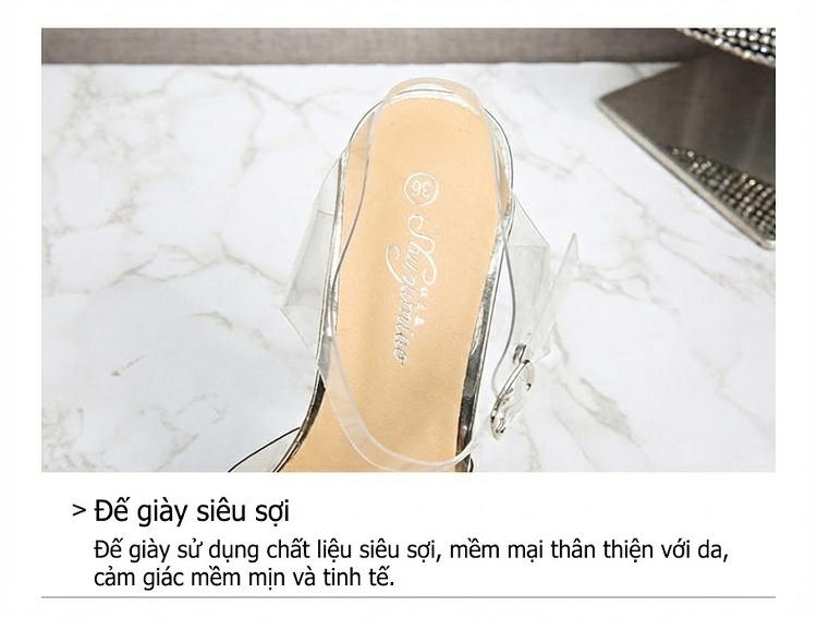 Giày Sandal Cao Gót Nữ Quai Trong Suốt Gót Cao 8cm Màu Trong Suốt chi tiết 7