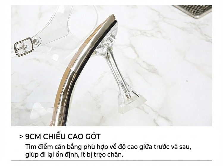 Giày Sandal Cao Gót Nữ Quai Trong Suốt Gót Cao 8cm Màu Trong Suốt chi tiết 8