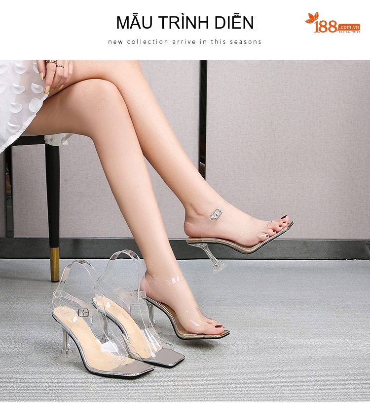 Giày Sandal Cao Gót Nữ Quai Trong Suốt Gót Cao 8cm Màu Trong Suốt chi tiết 11