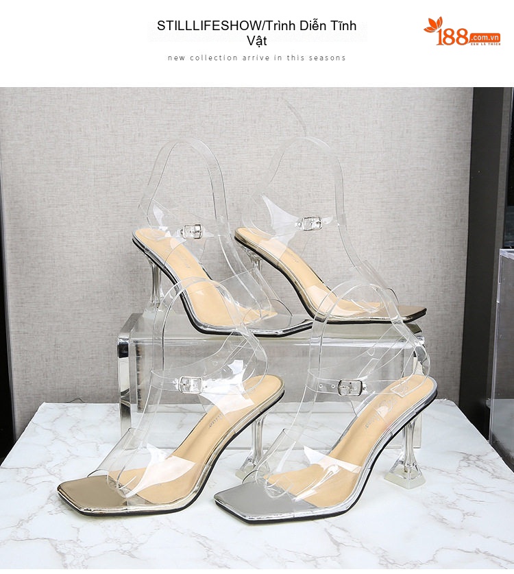 Giày Sandal Cao Gót Nữ Quai Trong Suốt Gót Cao 8cm Màu Trong Suốt chi tiết 21