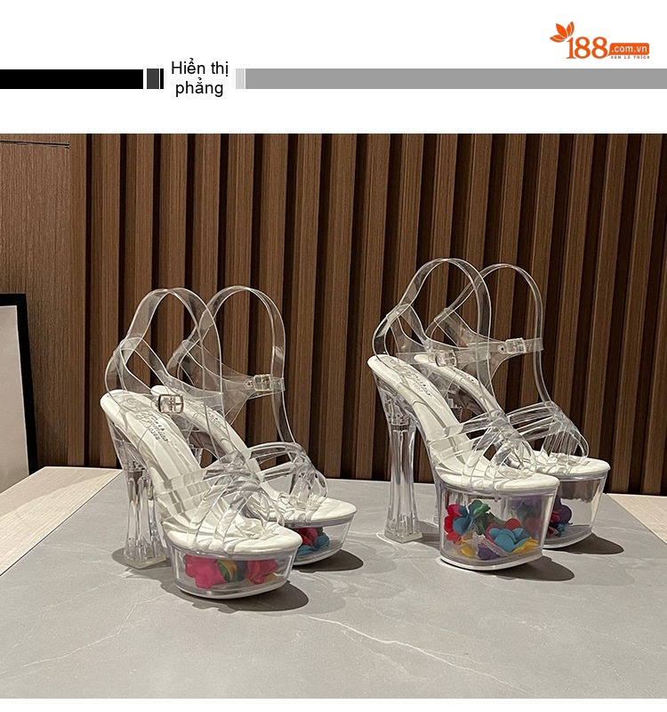 Giày Sandal Cao Gót Nữ Quai Trong Suốt Gót Vuông Trong Suốt Gót Cao 14cm chi tiết 2