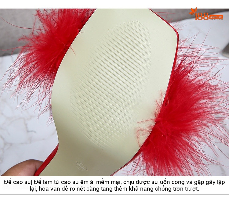 Giày Sandal Cao Gót Nữ Quai Trong Suốt Mũi Vuông Gót Nhọn Lông Vũ Gót Cao 8cm Màu Đen, Trắng, Đỏ, Hồng... chi tiết 6