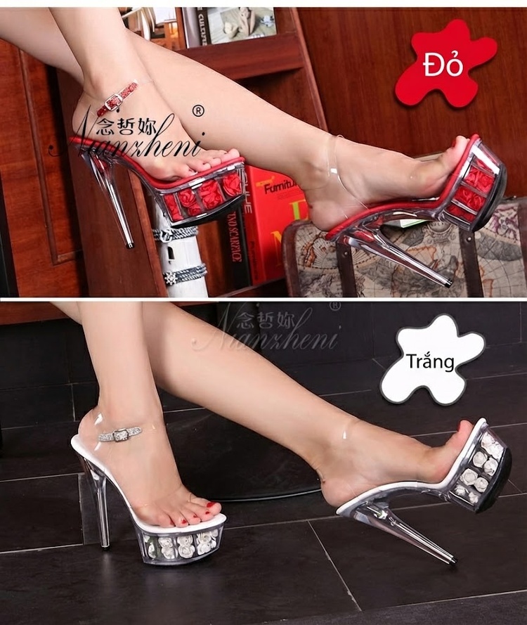Giày Sandal Cao Gót Nữ Quai Trong Suốt Đế Xuồng Gót Cao 15cm Màu Đen, Đỏ, Hồng, Xanh Dương... chi tiết 24