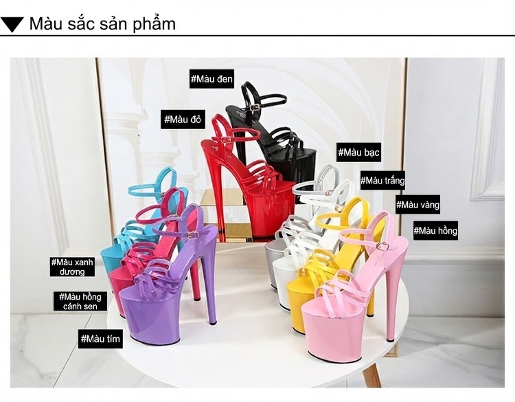 Giày Sandal Cao Gót Nữ Quai Mảnh Gót Nhọn Gót Cao 10cm - 12cm Màu Đen, Đỏ, Trắng, Hồng... chi tiết 2