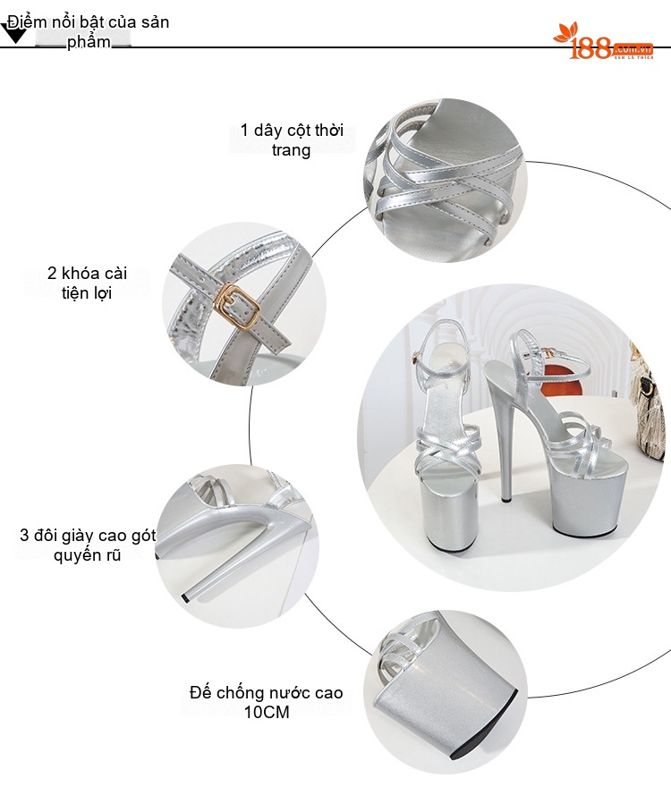 Giày Sandal Cao Gót Nữ Quai Mảnh Gót Nhọn Gót Cao 10cm - 12cm Màu Đen, Đỏ, Trắng, Hồng... chi tiết 3