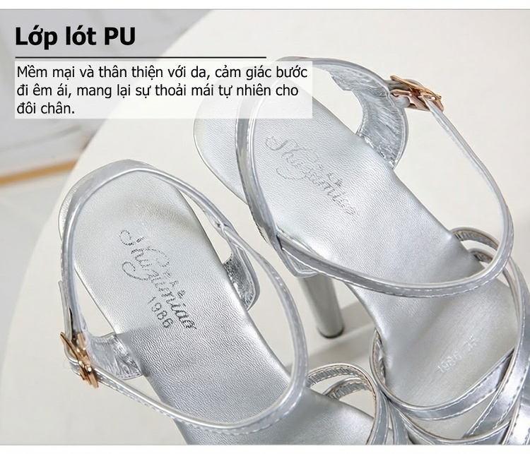 Giày Sandal Cao Gót Nữ Quai Mảnh Gót Nhọn Gót Cao 10cm - 12cm Màu Đen, Đỏ, Trắng, Hồng... chi tiết 6