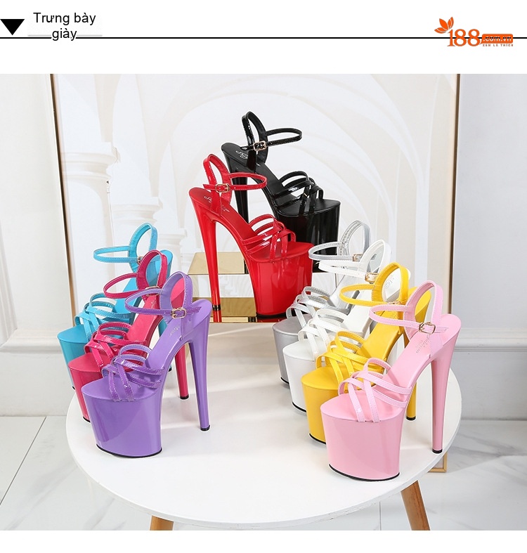 Giày Sandal Cao Gót Nữ Quai Mảnh Gót Nhọn Gót Cao 10cm - 12cm Màu Đen, Đỏ, Trắng, Hồng... chi tiết 11