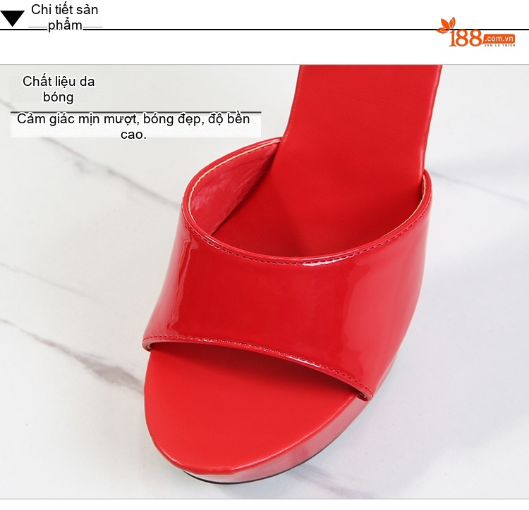 Giày Sandal Cao Gót Nữ Quai Ngang Da Bóng Gót Cao 13cm Màu Đen, Vàng, Hồng, Tím... chi tiết 4