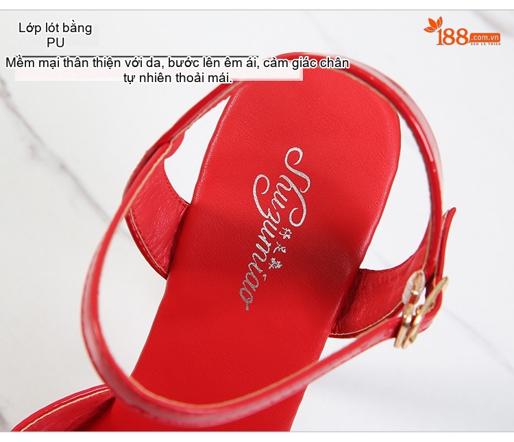 Giày Sandal Cao Gót Nữ Quai Ngang Da Bóng Gót Cao 13cm Màu Đen, Vàng, Hồng, Tím... chi tiết 6
