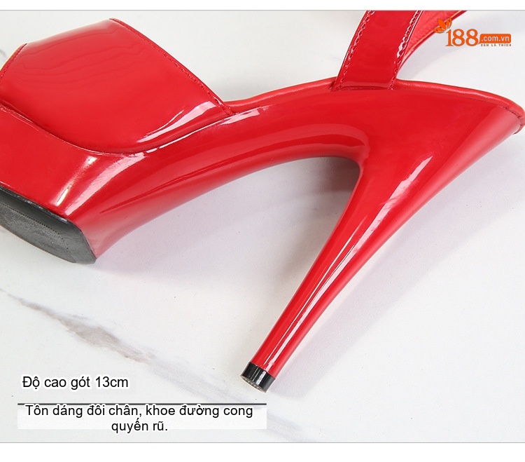 Giày Sandal Cao Gót Nữ Quai Ngang Da Bóng Gót Cao 13cm Màu Đen, Vàng, Hồng, Tím... chi tiết 7