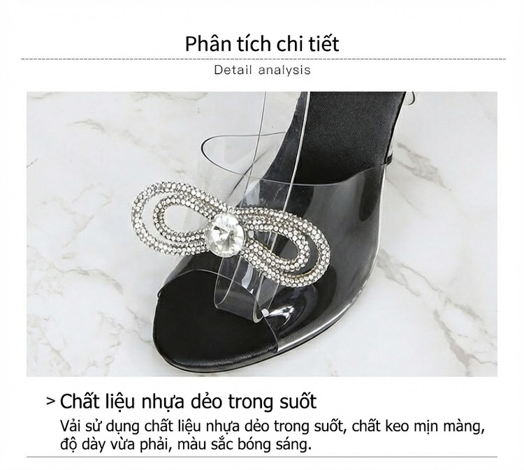Giày Sandal Cao Gót Nữ Quai Trong Suốt Gót Nhọn Đính Lông Gót Cao 11cm Màu Hồng, Đỏ, Xanh Dương, Đen... chi tiết 6