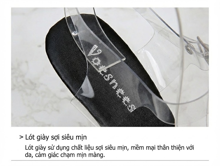 Giày Sandal Cao Gót Nữ Quai Trong Suốt Gót Nhọn Đính Lông Gót Cao 11cm Màu Hồng, Đỏ, Xanh Dương, Đen... chi tiết 7