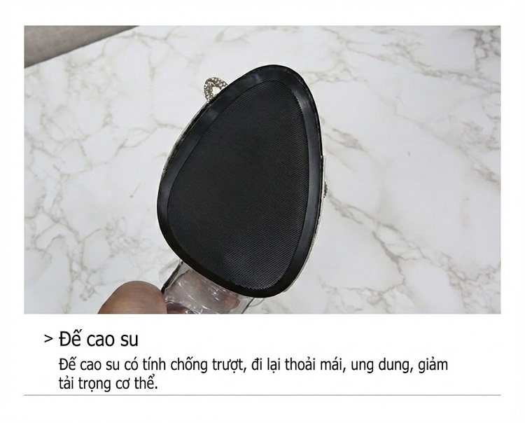 Giày Sandal Cao Gót Nữ Quai Trong Suốt Gót Nhọn Đính Lông Gót Cao 11cm Màu Hồng, Đỏ, Xanh Dương, Đen... chi tiết 9