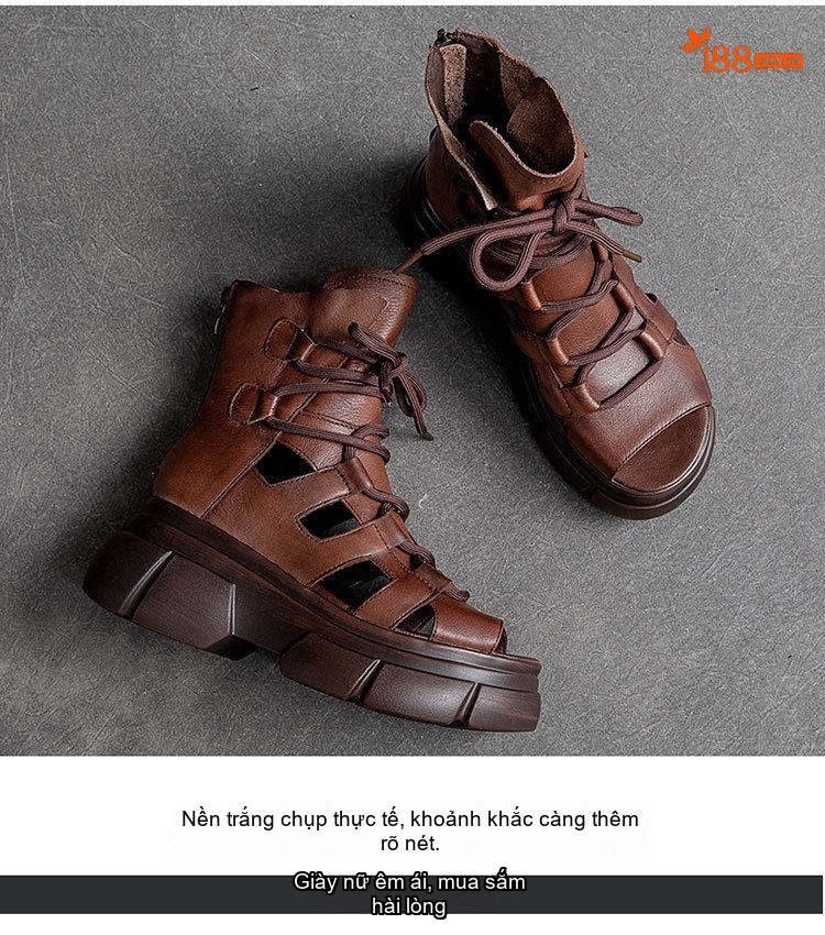 Dép Sandal Nữ Hở Ngón Cổ Cao Đế Xuồng Buộc Dây Đế Cao 5cm - 6cm Màu Nâu, Đen chi tiết 13