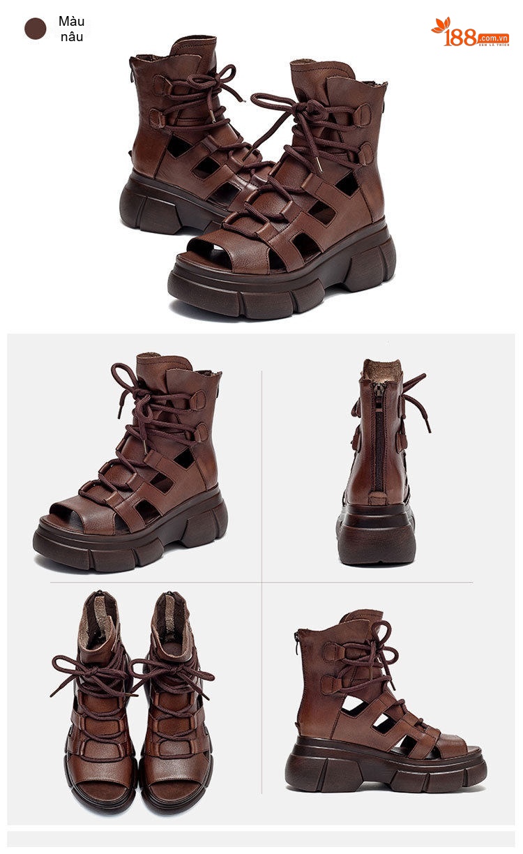 Dép Sandal Nữ Hở Ngón Cổ Cao Đế Xuồng Buộc Dây Đế Cao 5cm - 6cm Màu Nâu, Đen chi tiết 14