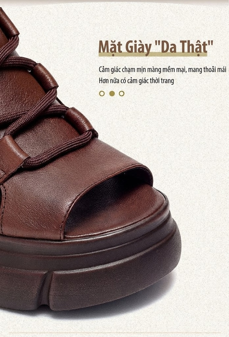 Dép Sandal Nữ Hở Ngón Cổ Cao Đế Xuồng Buộc Dây Đế Cao 5cm - 6cm Màu Nâu, Đen chi tiết 2