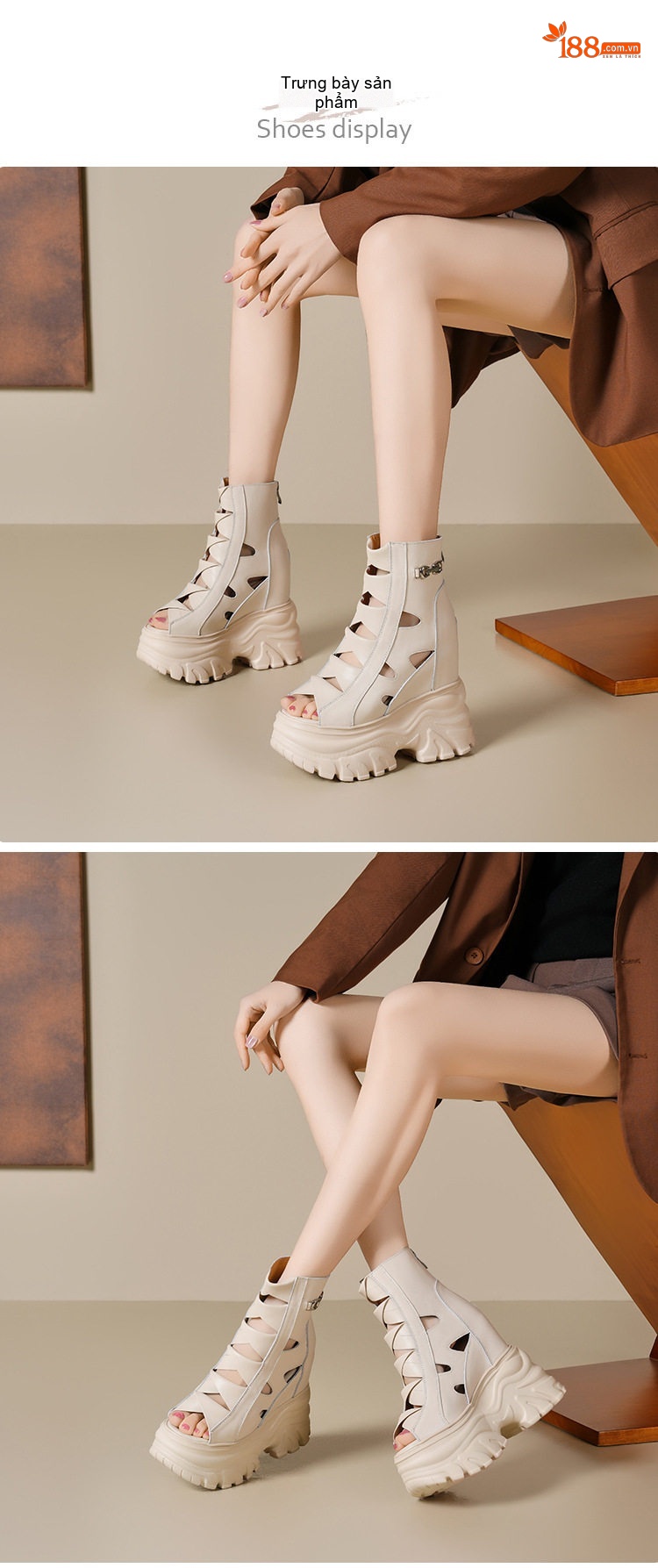Giày Sandal Cao Gót Nữ Đế Bệt Da Thật Hở Ngón Phong Cách Anh Quốc Gót Cao 10cm-12cm Màu Kem, Đen chi tiết 1