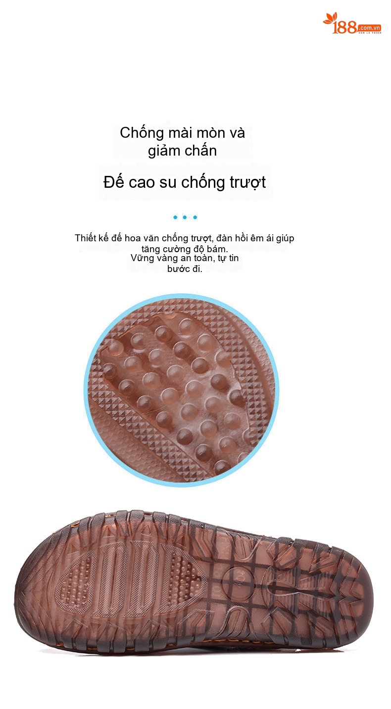 Sandal Da Bò Mũi Kín Nam Thoáng Khí 2in1 Chiều Cao Đế Khoảng 2cm Màu Nâu chi tiết 9