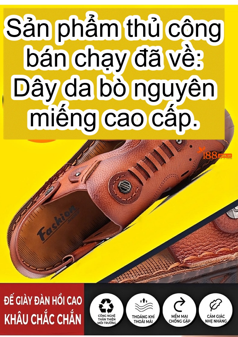 Sandal Da Bò Mũi Kín Nam Thoáng Khí 2in1 Chiều Cao Đế Khoảng 2cm Màu Nâu chi tiết 3
