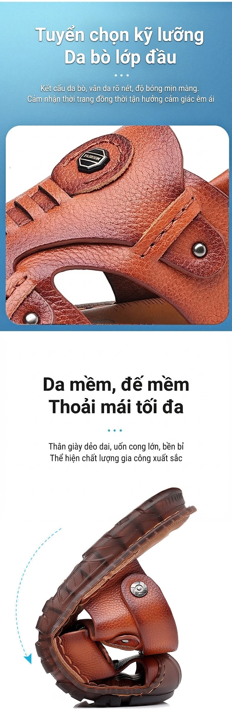 Sandal Da Bò Mũi Kín Nam Thoáng Khí 2in1 Chiều Cao Đế Khoảng 2cm Màu Nâu chi tiết 8