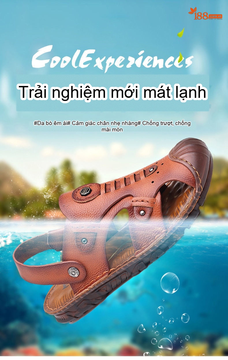 Sandal Da Bò Mũi Kín Nam Thoáng Khí 2in1 Chiều Cao Đế Khoảng 2cm Màu Nâu chi tiết 1